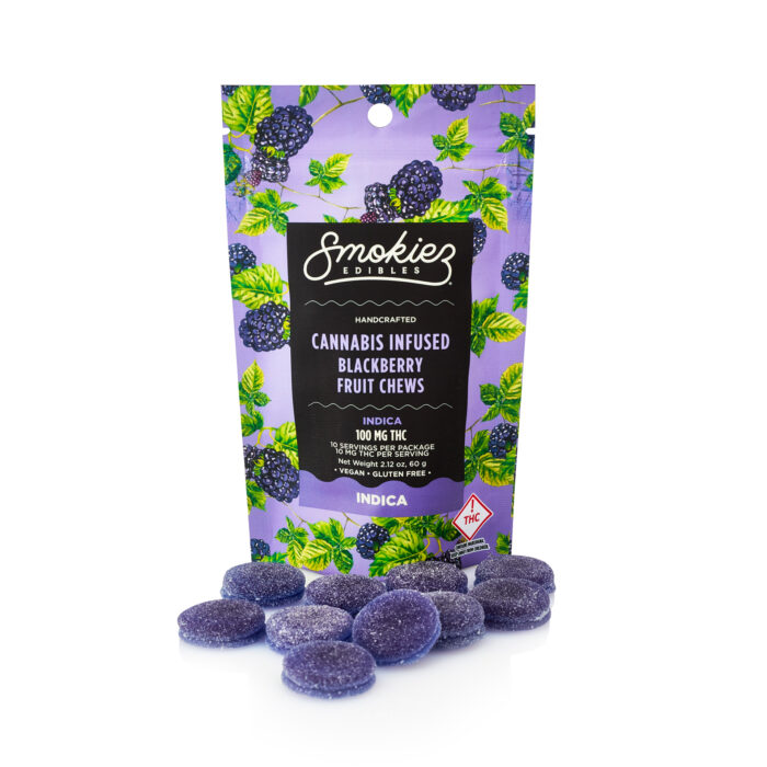 product_41430827-b2a4-42f4-835c-9a78f23bc911 Smokiez Chews Indica Blackberry 100mg - Image 1