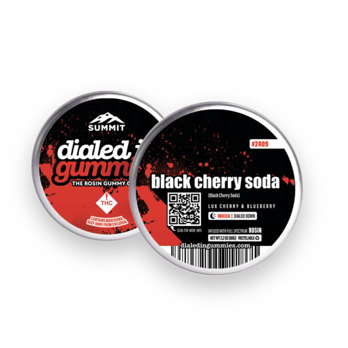 product_624658e0-9a84-4895-922e-cba8385bbafb Dialed In... Rosin Gummies Black Cherry Soda 100mg - Image 1
