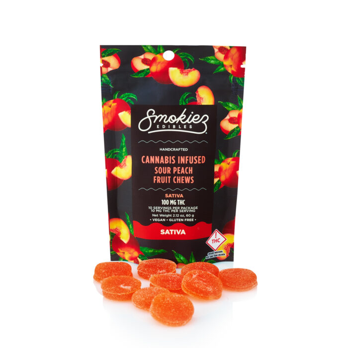 Smokiez Chews Sativa Sour Peach 100mg - Image 1