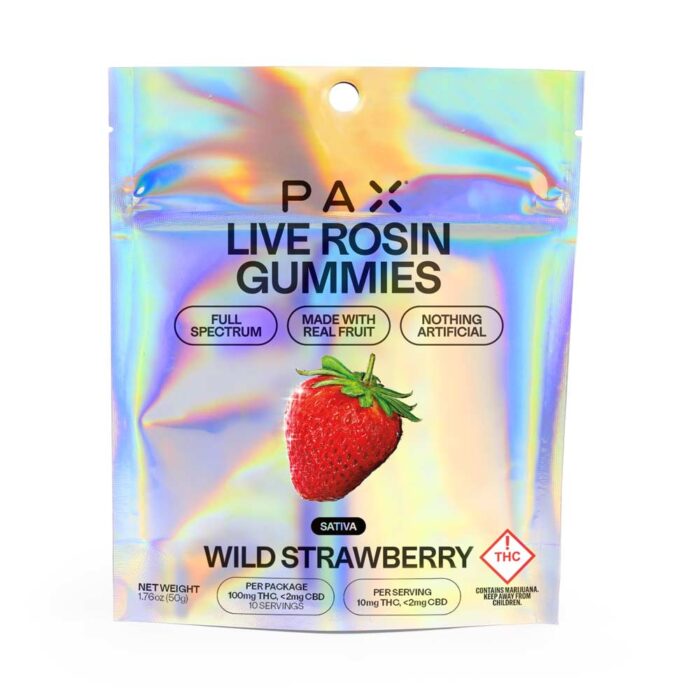 Pax Live Rosin Gummies Sativa Wild Strawberry 100mg - Image 1