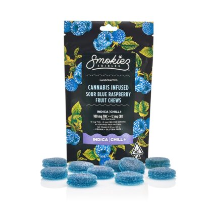 Smokiez Chews Indica Chill Sour Blue Raspberry 100mg