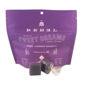Rebel Chews Sweet Dreams 1:1:2 Honey Lavender Caramel CBN:CBD:THC 100mg