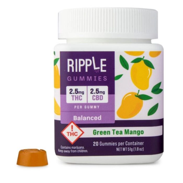 part-426656-1.jpg Ripple - Gummies - Green Tea Mango - 1:1 CBD:THC - Image 1