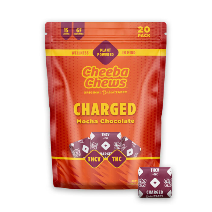 product_74dbf4a9-cb18-4f5c-9ff6-fc21cb948672 Cheeba Chews Chocolate Taffy 2:1 Energy THCV:THC 100mg - Image 1