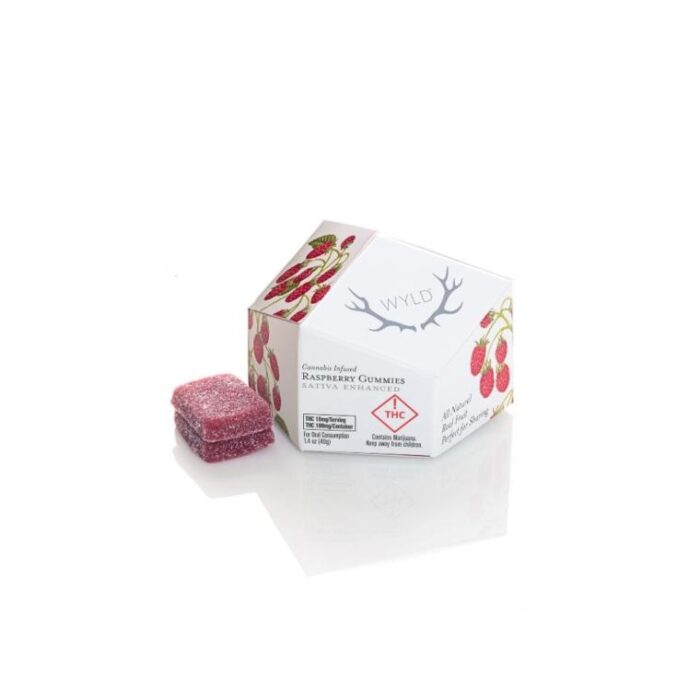 product_0d59b536-7192-4280-87ad-45386f4c7064 Wyld Gummies Sativa Raspberry 100mg - Image 1