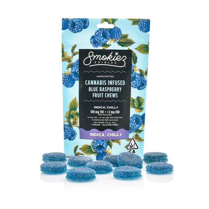 Smokiez Chews Indica Chill Blue Raspberry 100mg - Image 1