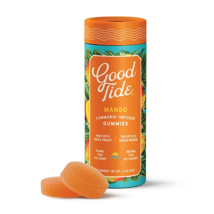 product_27547eb6-e0f5-4015-bb1d-5cef3fdda1e9 Good Tide Rosin Gummies Indica Mango 100mg - Image 1